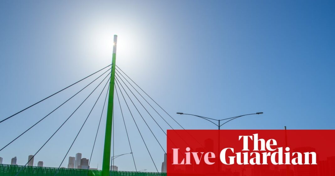 Australia news live: Victoria heat record under threat as temperatures pass 48C; man charged after alleged IED thrown into Invasion Day crowd in Perth | Australia news