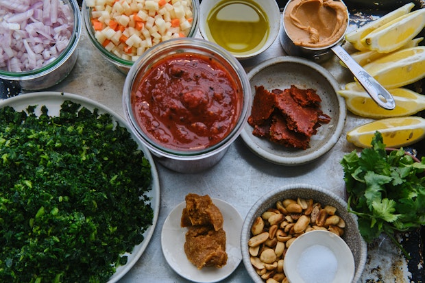 Ingredients for making peanut soup in a kitchen