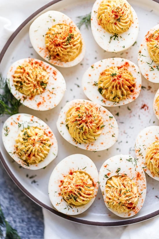 Deviled eggs on a serving platter