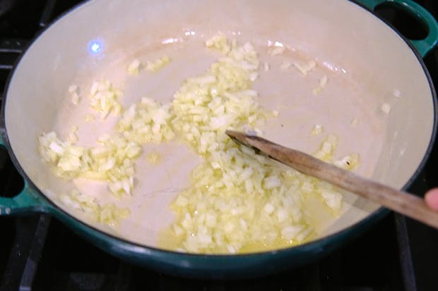 cooking onions in olive oil for risotto