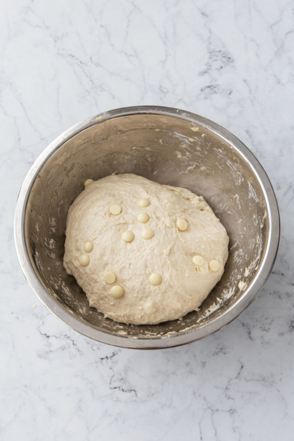After stretching and folding, the dough should form a smooth, well-developed ball.