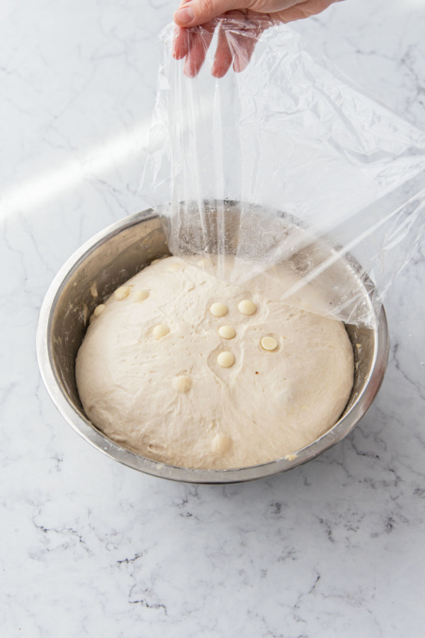 After an overnight rest in the fridge the dough will have risen to twice its original size.